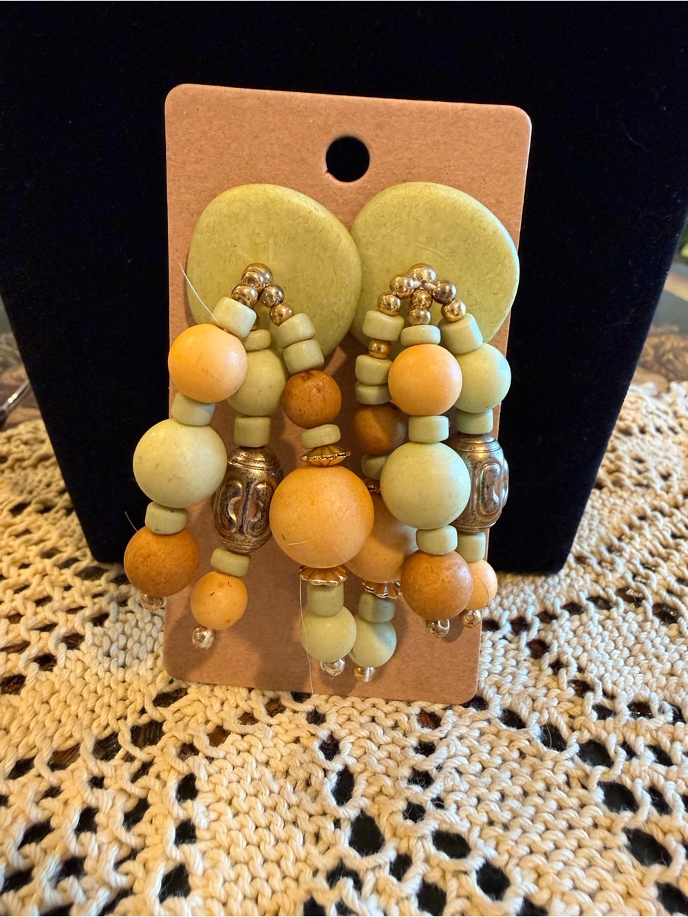 Earth Tone Beaded Drop Earrings - Mint & Mustard